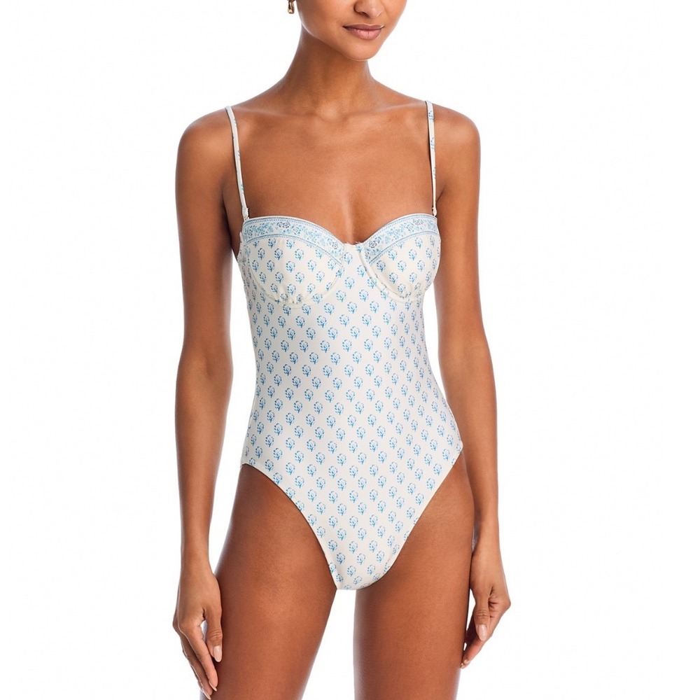 Solid & Striped The Alma One Piece Swimsuit French Floral Blue White Large NEW